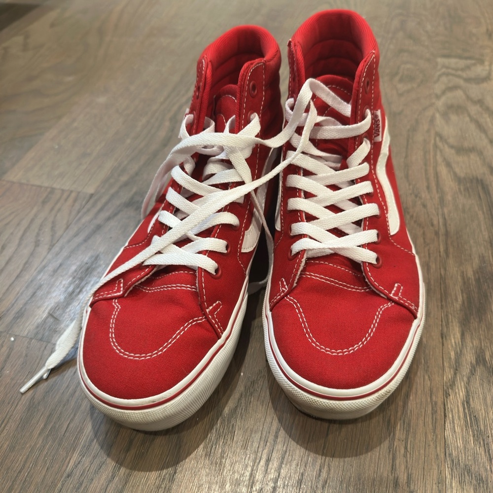 Vans Red High-Tops with White Laces